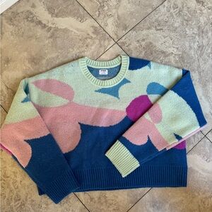 COTTON:ON Curve Flower Graphic Cropped Crew Neck Sweater in Multi SZ M